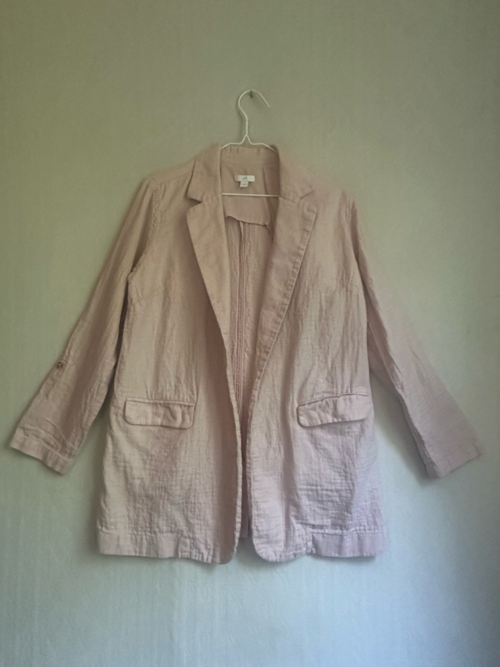 J. Jill Light Pink Linen-Blend Open Front Long Blazer Sz S